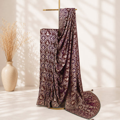 Purple Paisley Printed Unfinished Saree