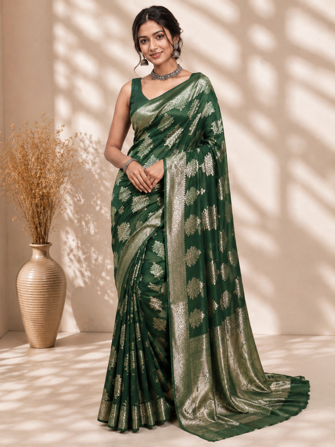 Green Georgette Boota Unfinished Saree