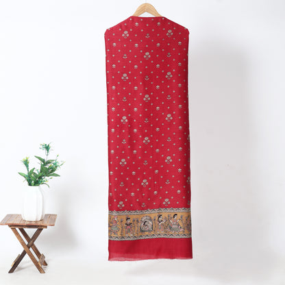 Red Heritage Print Chanderi Unstitched Suit Set
