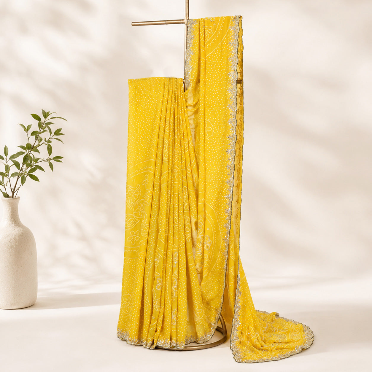 Yellow Unfinished Saree for Women