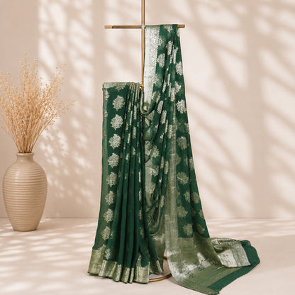 Green Georgette Boota Unfinished Saree