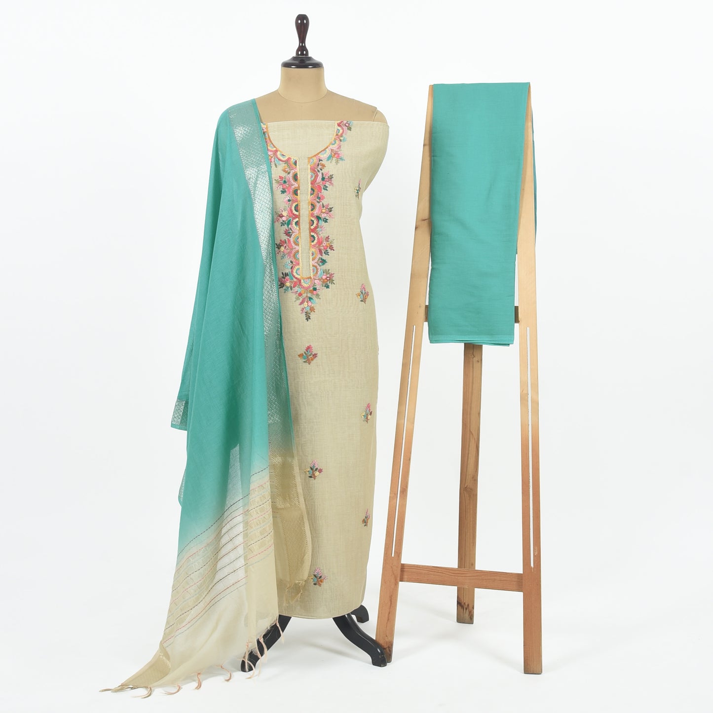 Unstitched Chanderi Suit Set