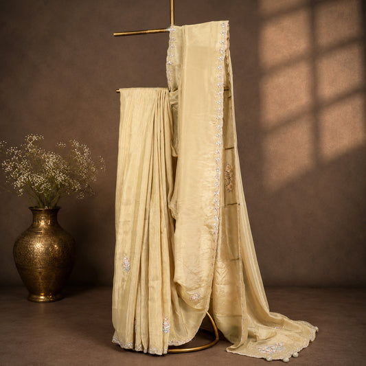 Elegant Gold-Beige Saree