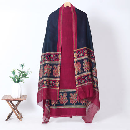 Maroon & Black Heritage Chanderi Unstitched Suit Set