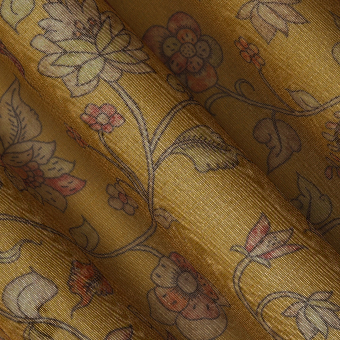 Yellow Color Tissue Digital Print Fabric