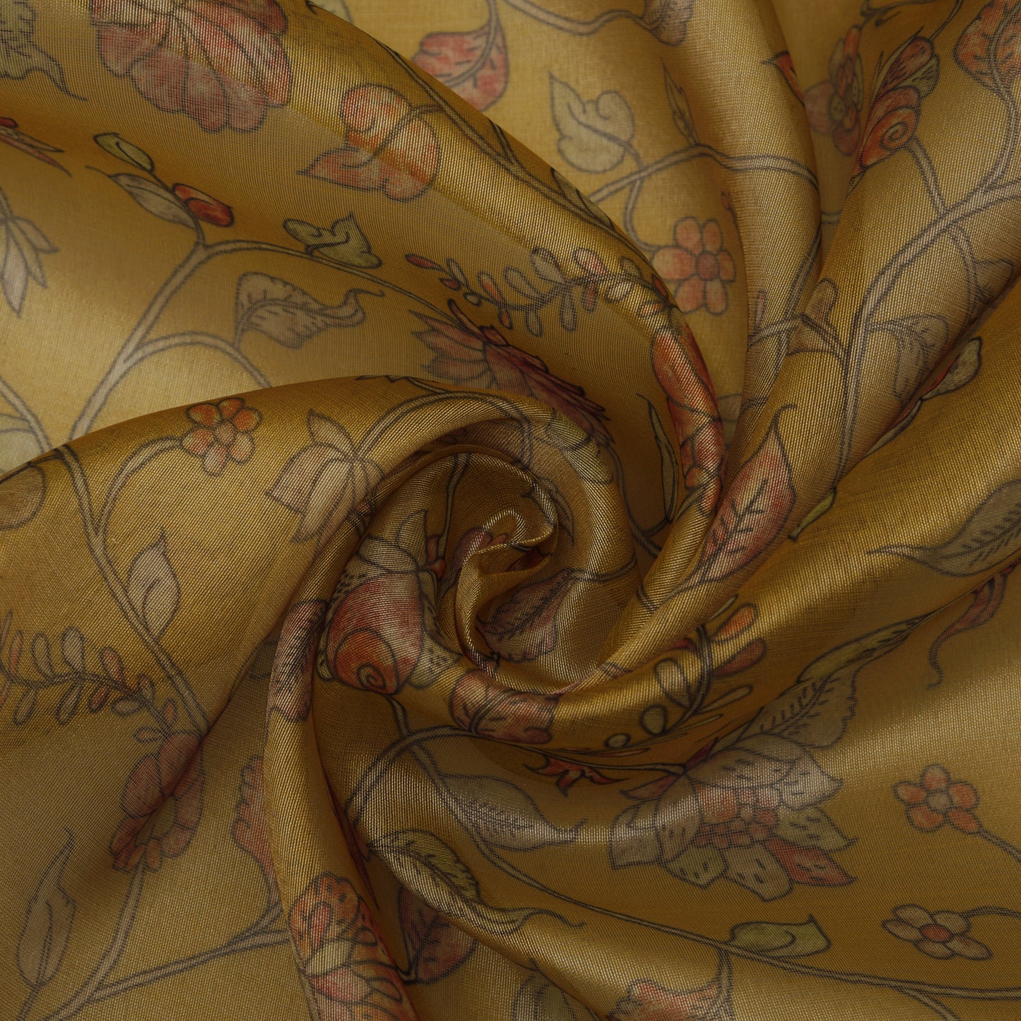 Yellow Color Tissue Digital Print Fabric