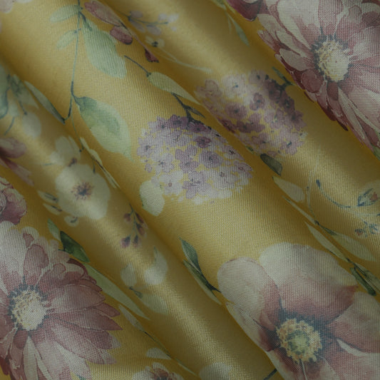 Yellow Color Tissue Digital Print Fabric