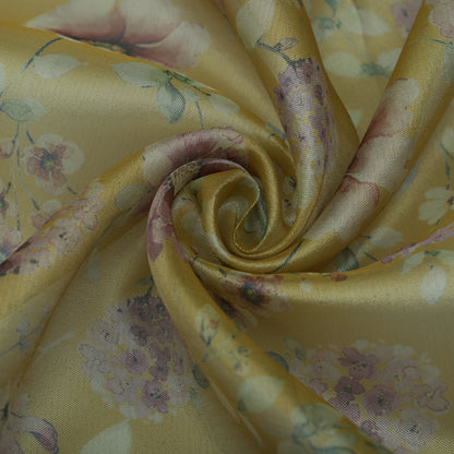 Yellow Color Tissue Digital Print Fabric