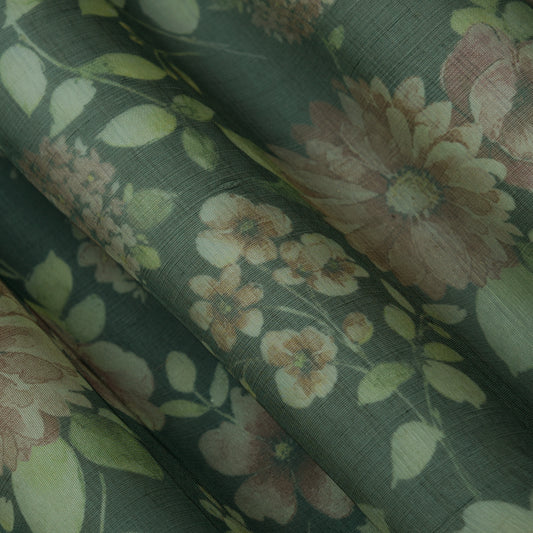 Green Color Tissue Digital Print Fabric