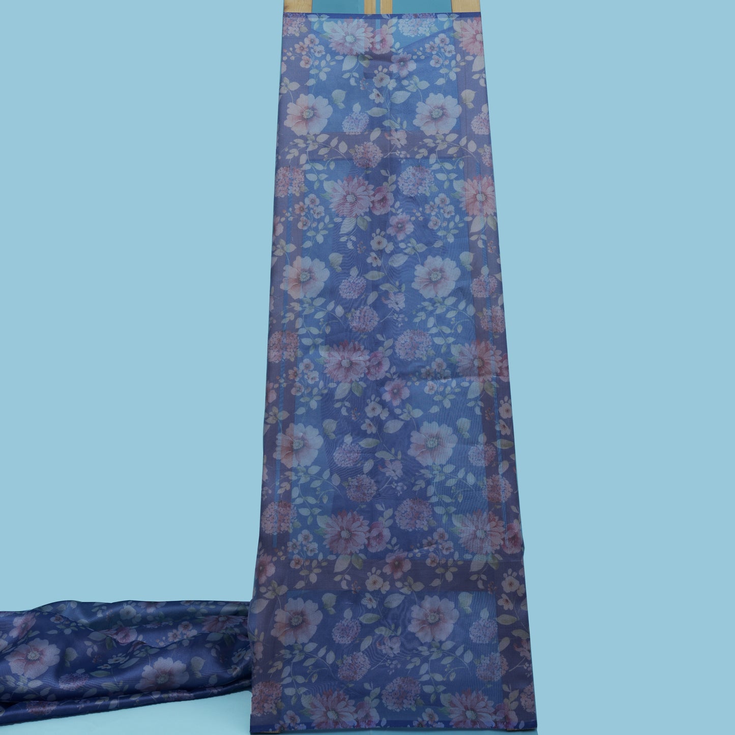 Blue Color Tissue Digital Print Fabric