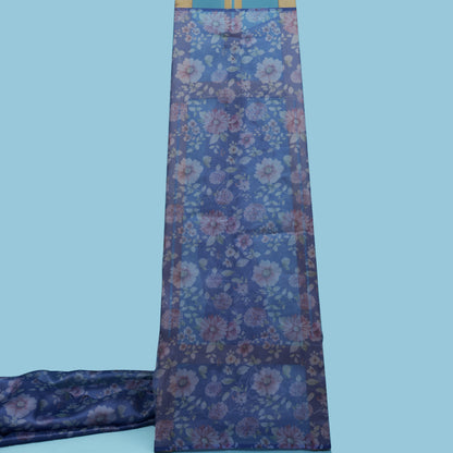 Blue Color Tissue Digital Print Fabric