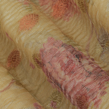 Gold Color Crush Tissue Print Fabric