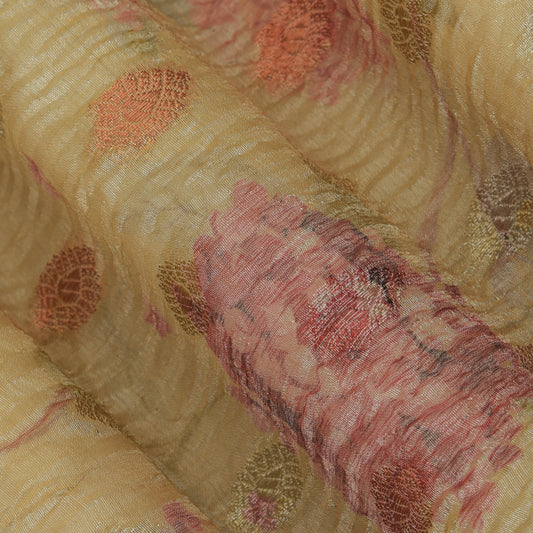 Gold Color Crush Tissue Print Fabric