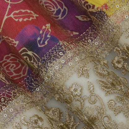 Multicolor Tissue Border Embroidery Fabric