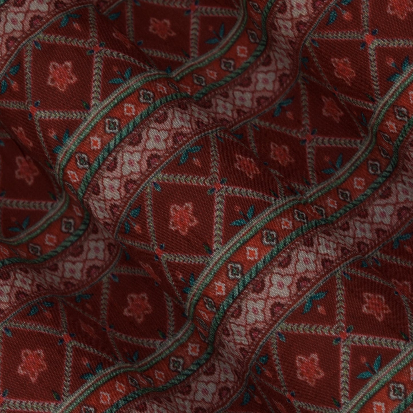 Brown Color Slub Silk Print Fabric