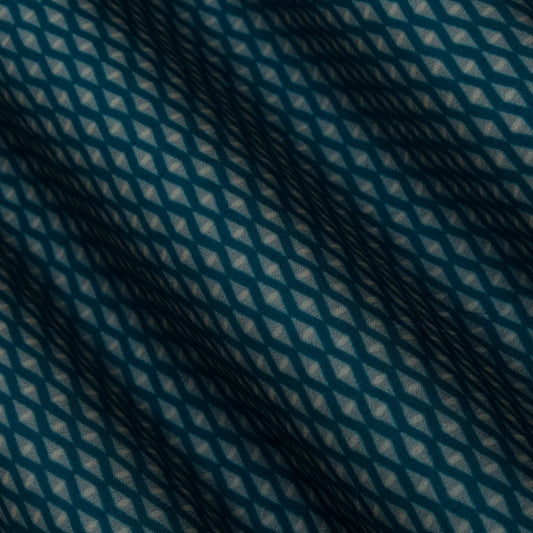 Teal Blue Color Slub Silk Print Fabric