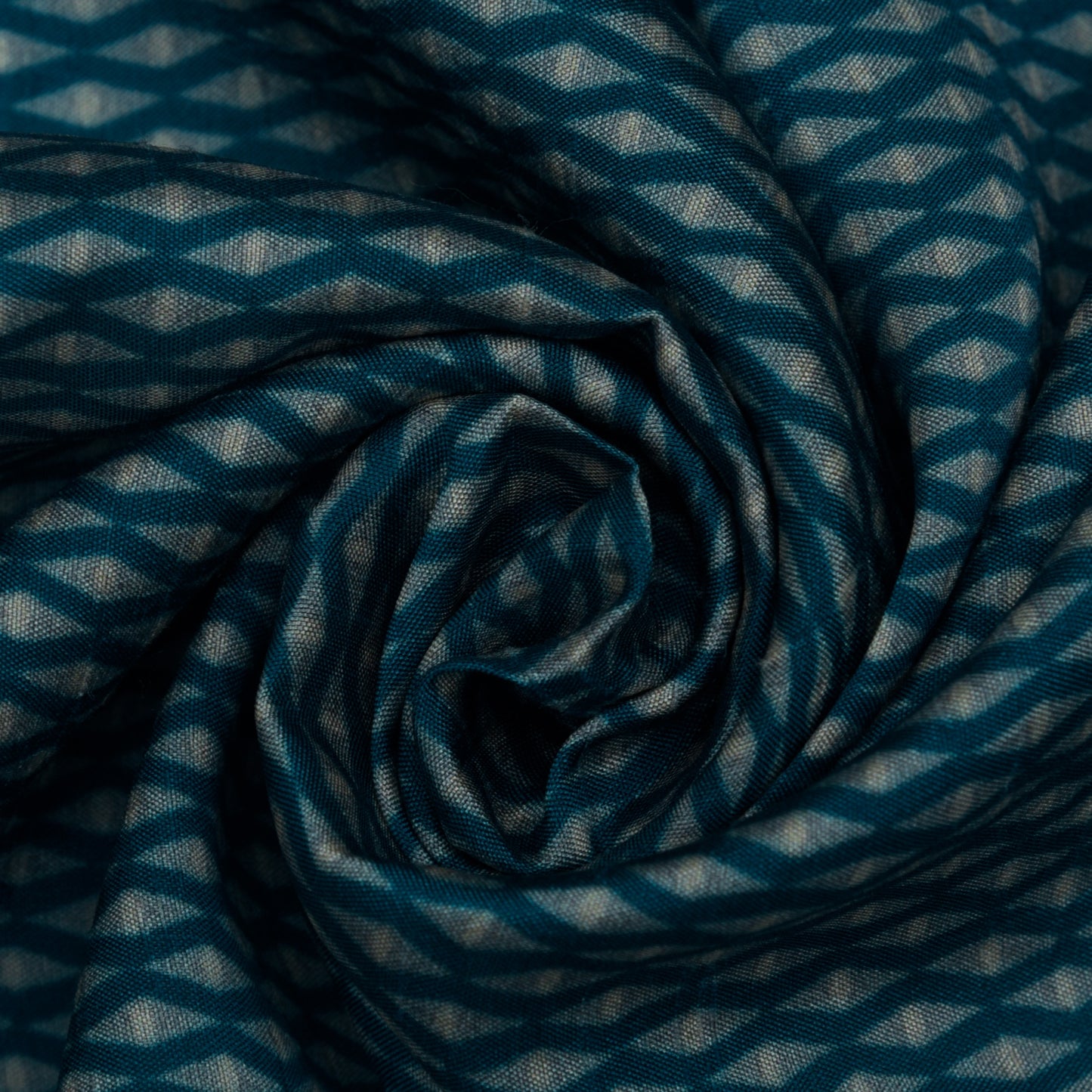 Teal Blue Color Slub Silk Print Fabric