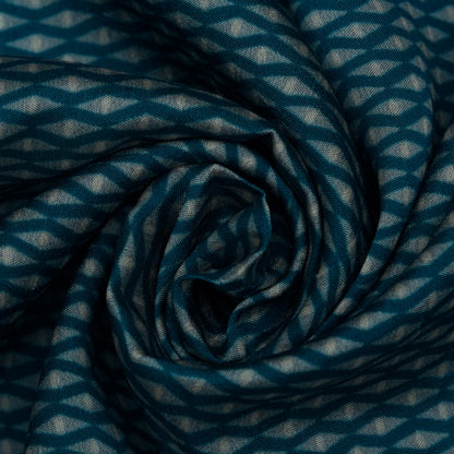 Teal Blue Color Slub Silk Print Fabric