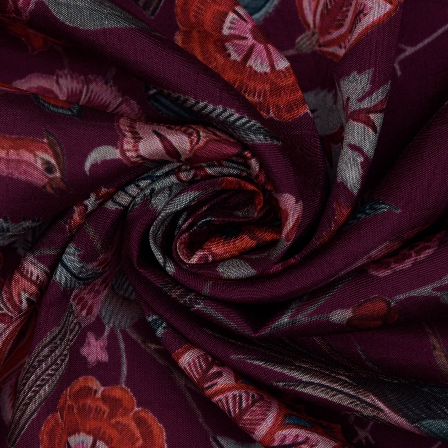 Purple Color Slub Silk Print Fabric