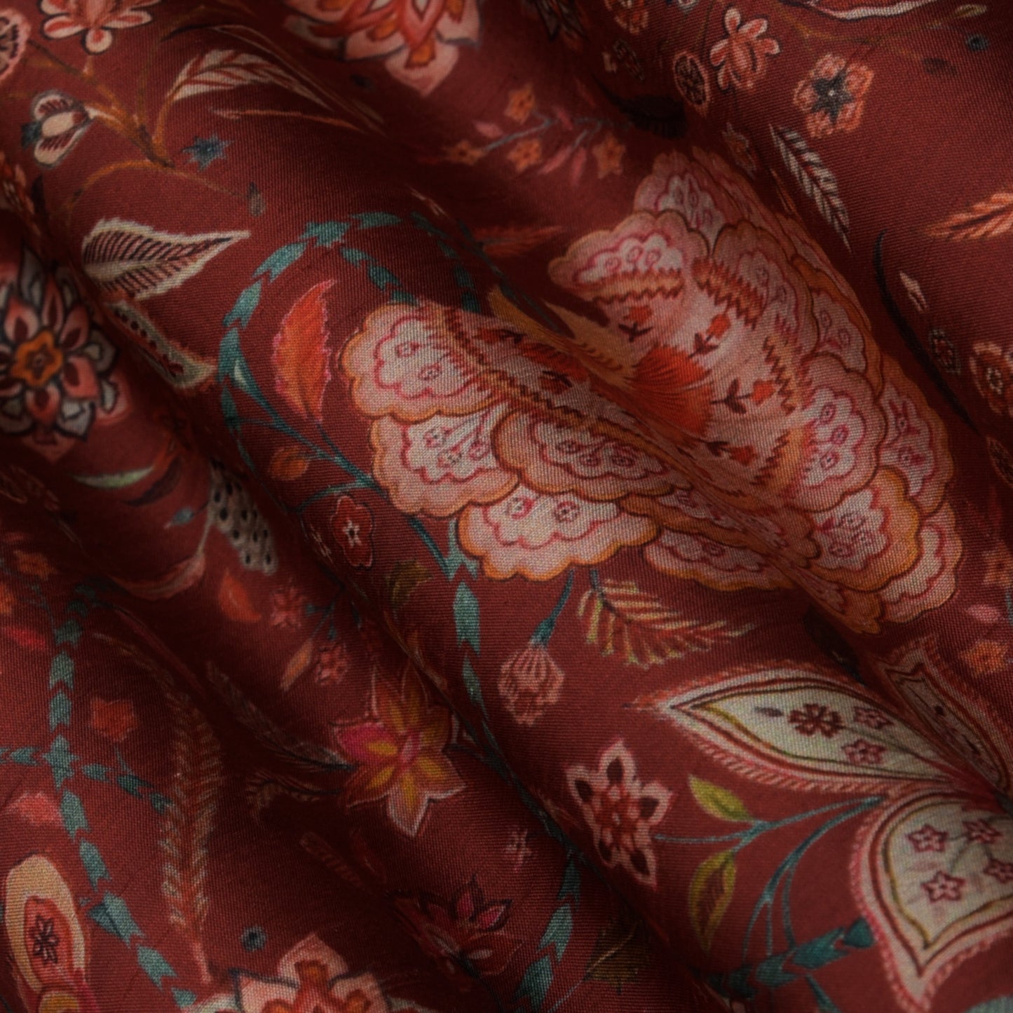 Brown Color Slub Silk Print Fabric