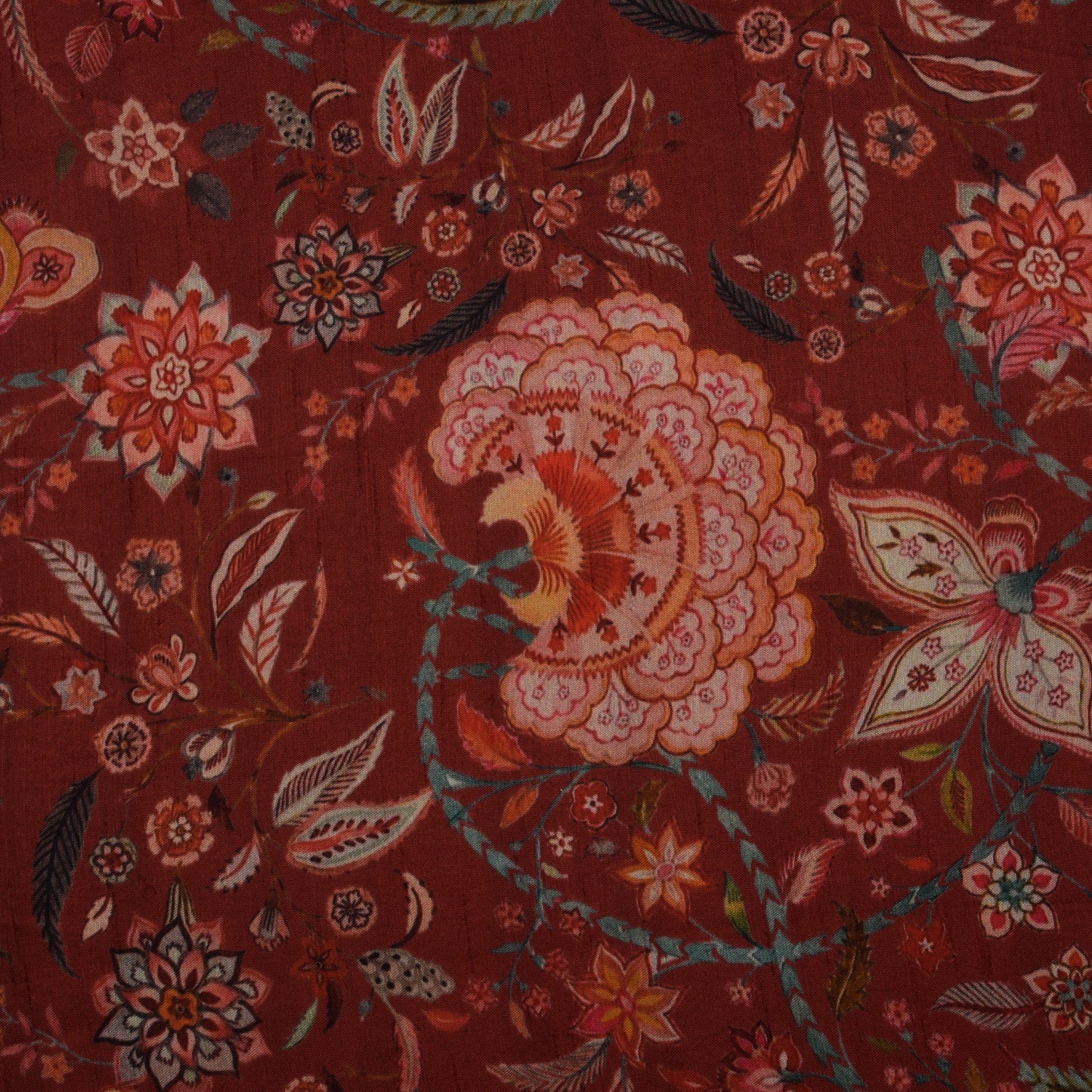 Brown Color Slub Silk Print Fabric