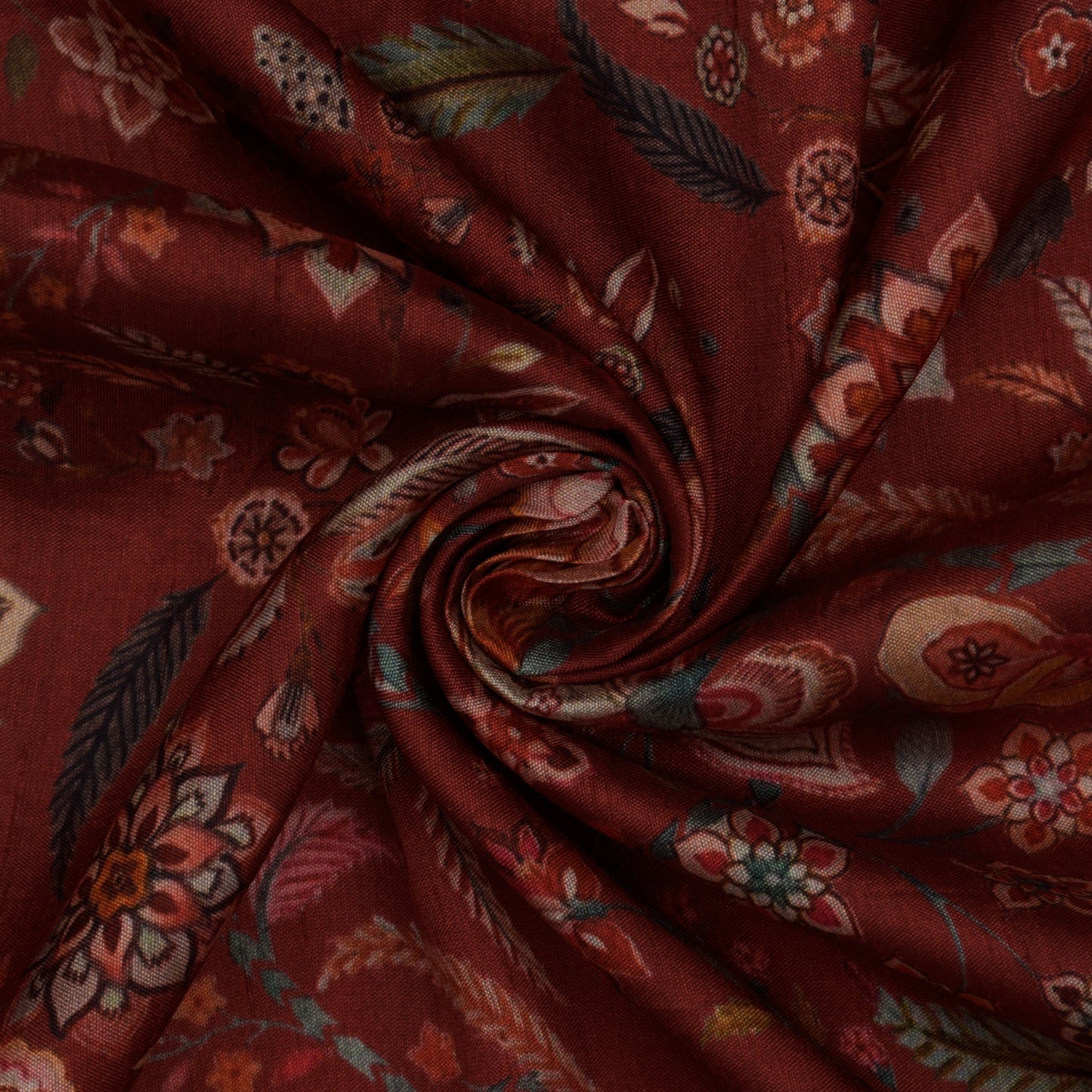 Brown Color Slub Silk Print Fabric