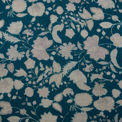 Teal Blue Color Slub Silk Print Fabric