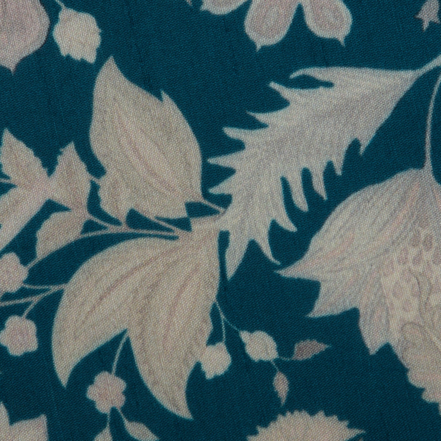 Teal Blue Color Slub Silk Print Fabric