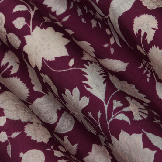 Purple Color Slub Silk Print Fabric