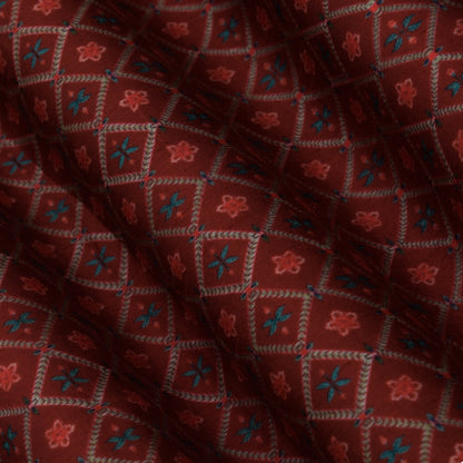 Brown Color Slub Silk Print Fabric