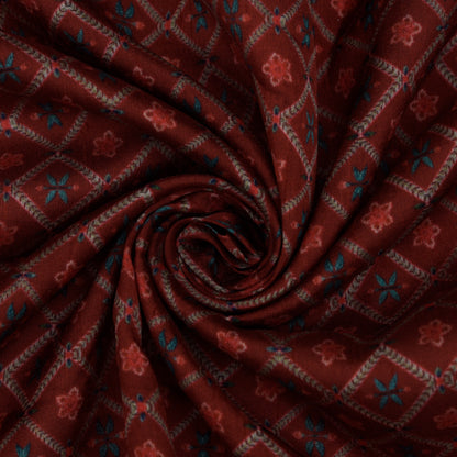 Brown Color Slub Silk Print Fabric