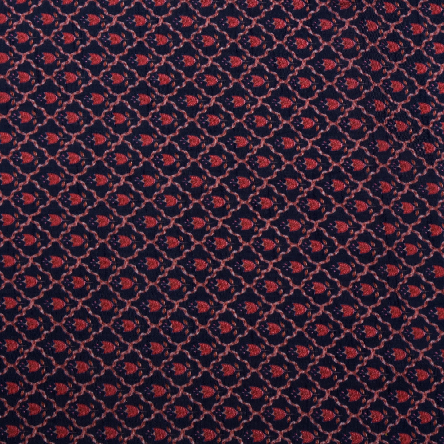 Navy Blue Color Slub Silk Print Fabric