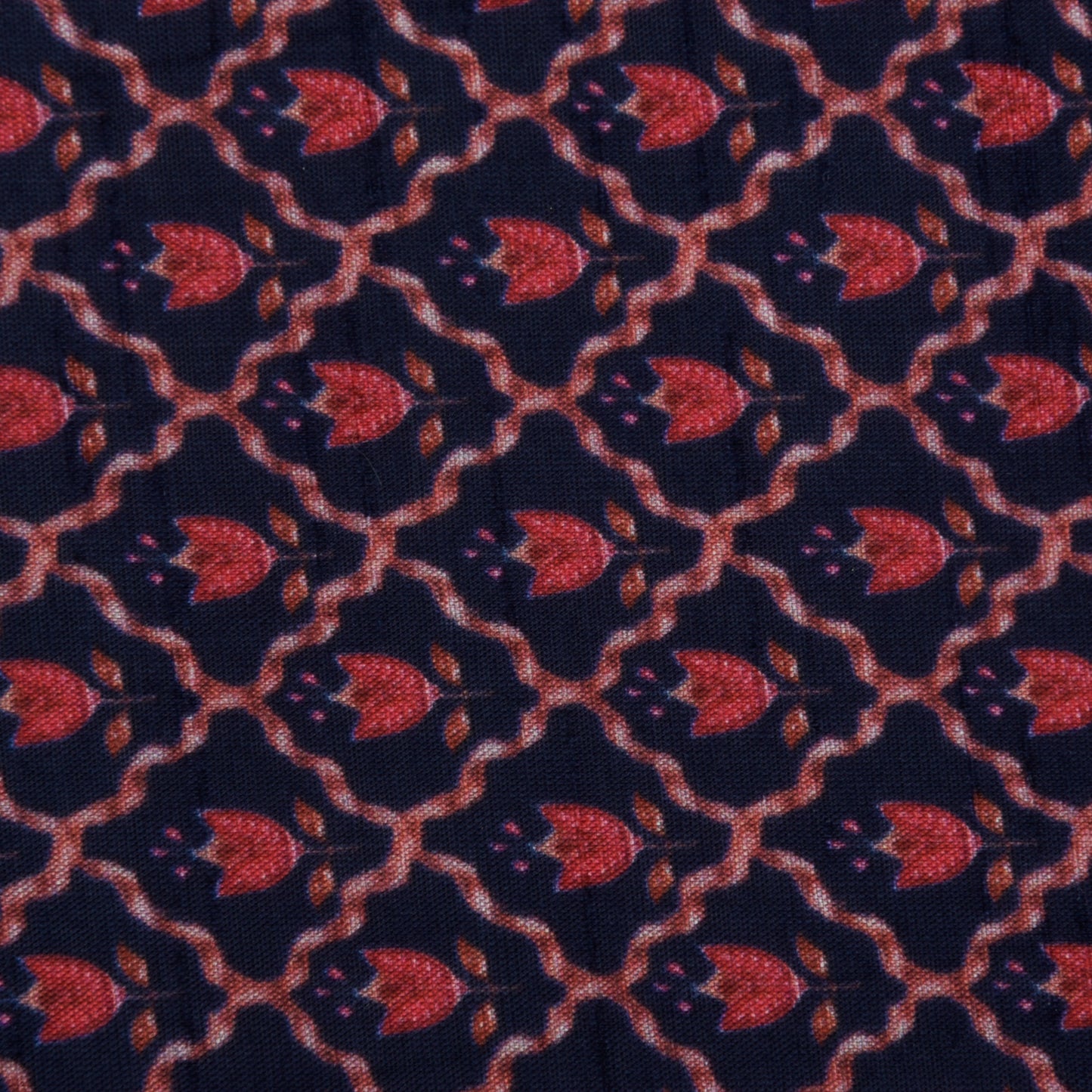 Navy Blue Color Slub Silk Print Fabric