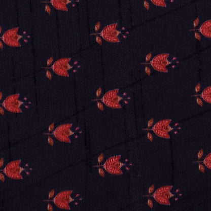 Navy Blue Color Slub Silk Print Fabric