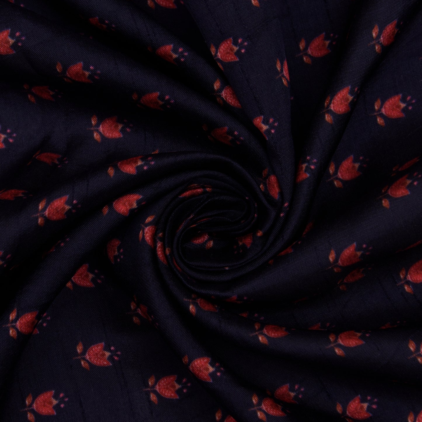 Navy Blue Color Slub Silk Print Fabric