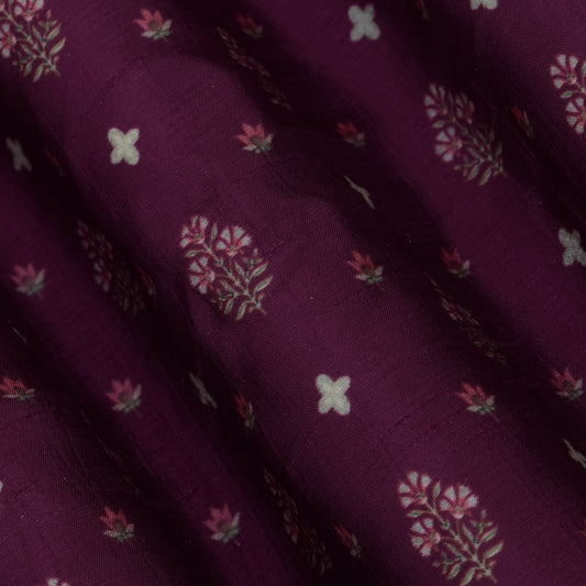 Purple Color Slub Silk Print Fabric