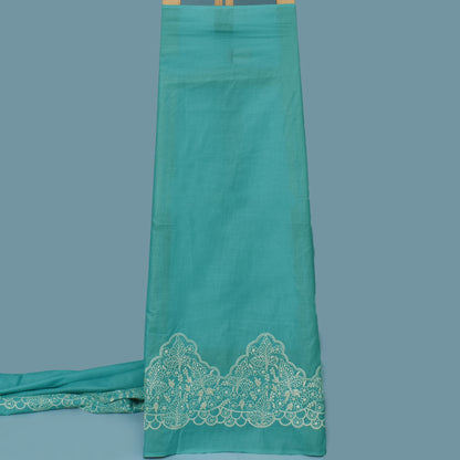 Rama Green Color Cotton Plazo Embroidery Fabric