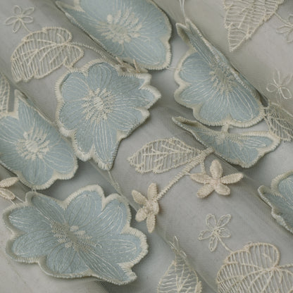 Sea Green Color Net Embroidery Fabric