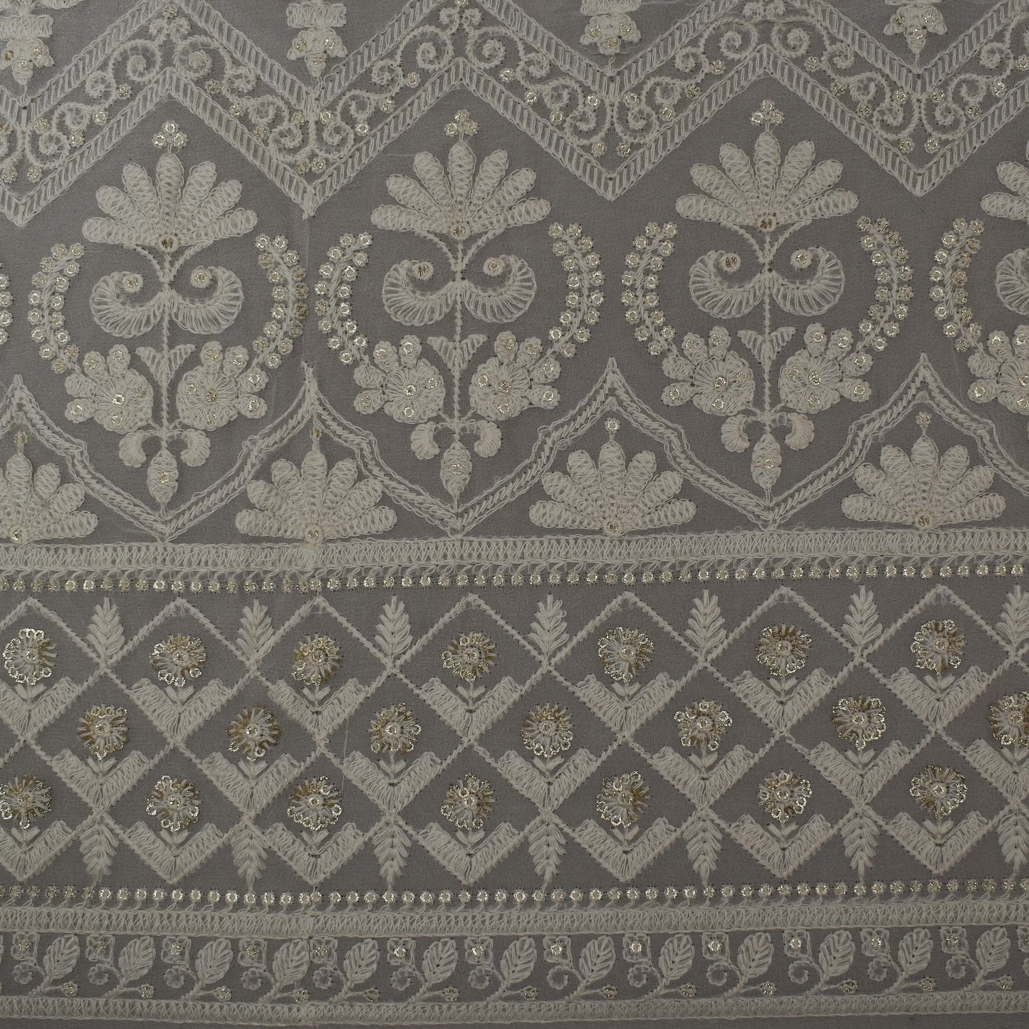 White Color Georgette Embroidery  Fabric