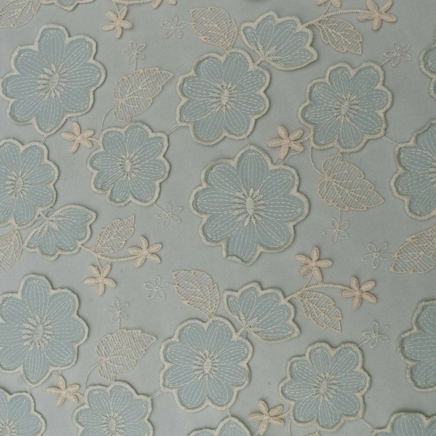 Sea Green Color Net Embroidery Fabric