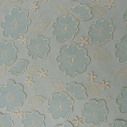 Sea Green Color Net Embroidery Fabric