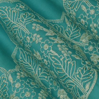 Rama Green Color Cotton Plazo Embroidery Fabric
