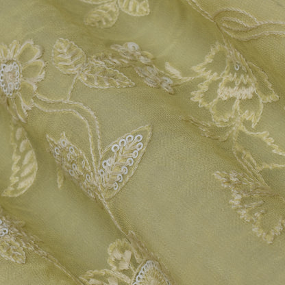 Lemon Color Georgette Embroidery Fabric