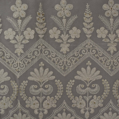 White Color Georgette Embroidery  Fabric