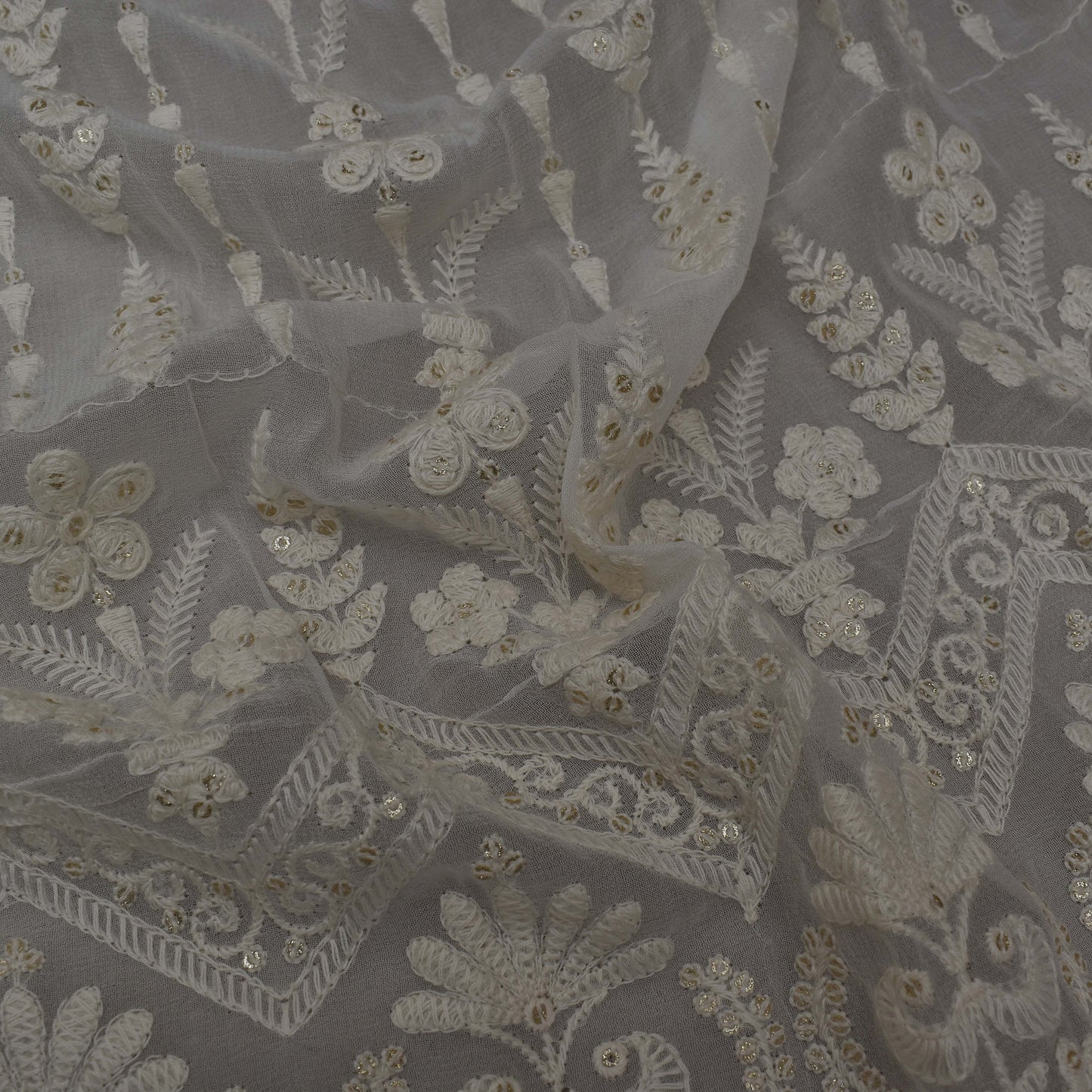 White Color Georgette Embroidery  Fabric