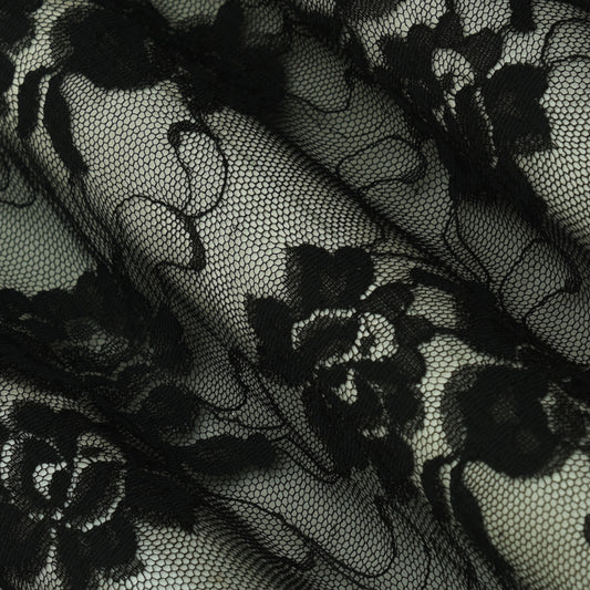 Black Color Chantilly Lace Fabric