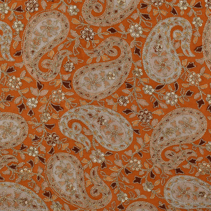 Orange Color Chinon Position Print Embroidery Fabric