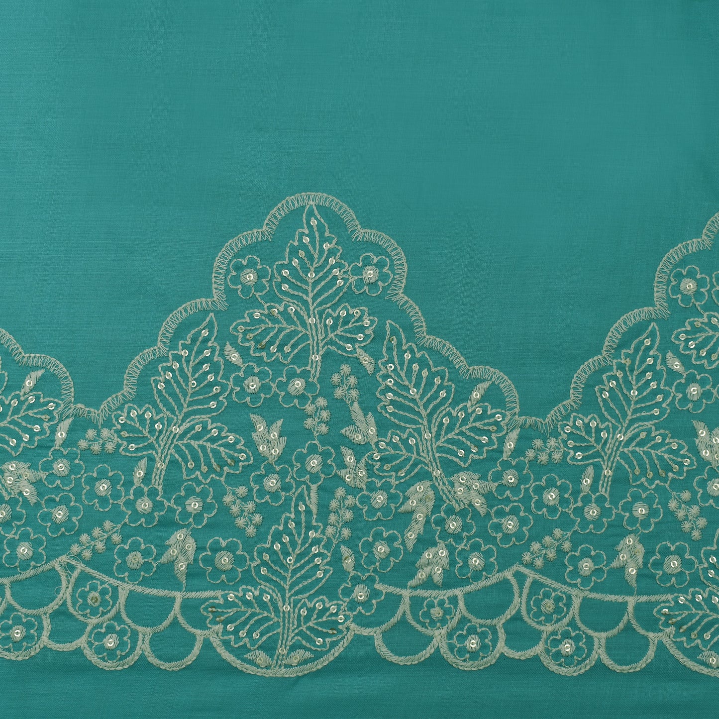 Rama Green Color Cotton Plazo Embroidery Fabric