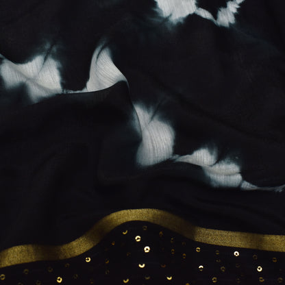 Multi Color Chanderi Tie & Die Border Embroidery Fabric