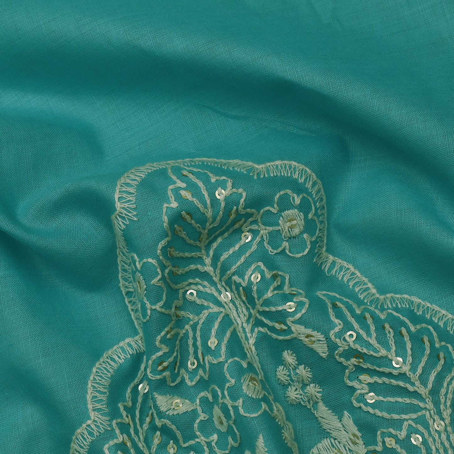 Rama Green Color Cotton Plazo Embroidery Fabric